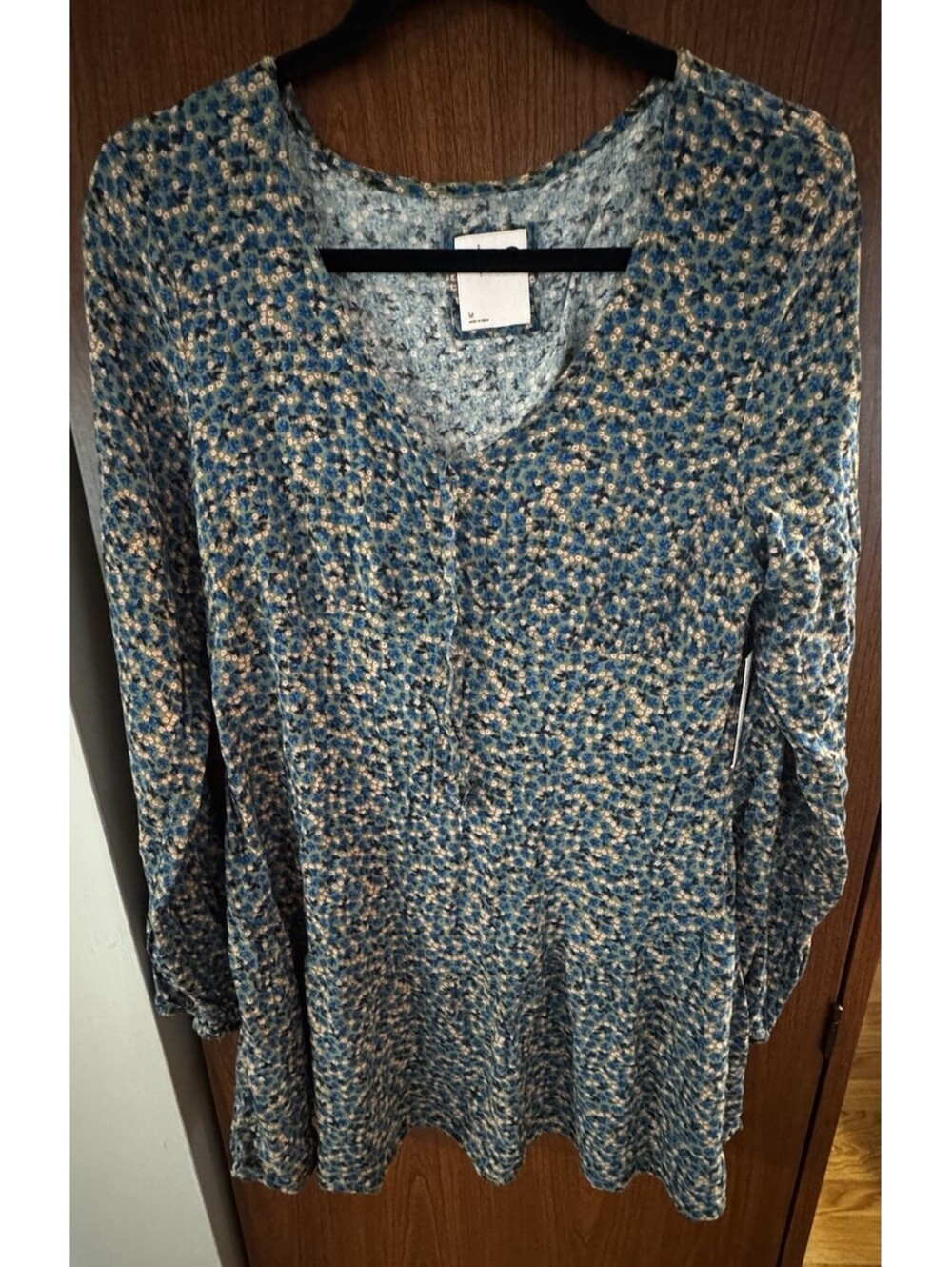 SO Juniors M Blue Green Floral Tie Front Long Sleeve Mini Dress NWT